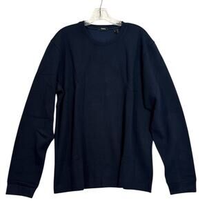 Theory Jocelin LS Double Piqué Crewneck Top Baltic Navy Unisex Men’s Size XXL